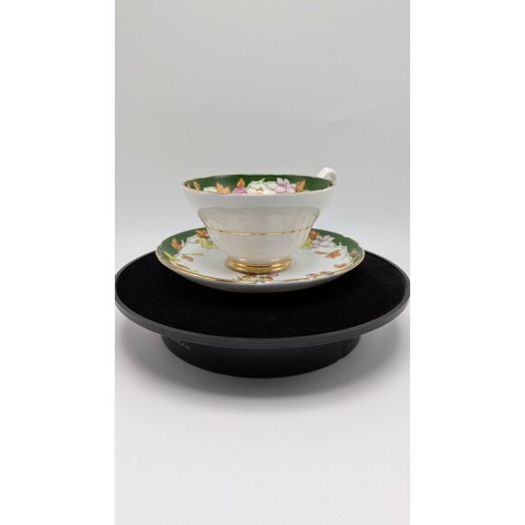 Stanley Bone China Pink Green Floral Wide Mouth Tea Cup Saucer Gold Trim Vintage - Picture 14 of 17